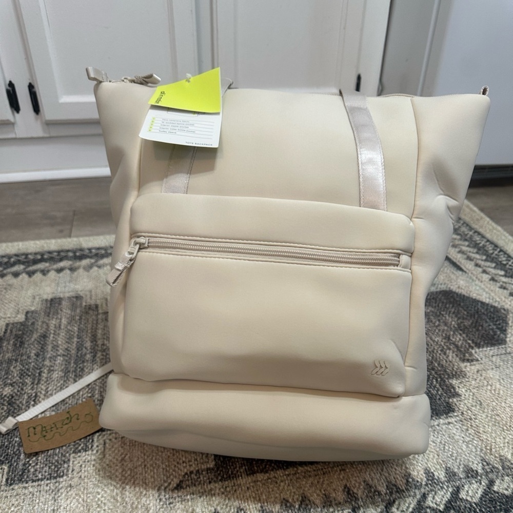 New Large Tote Backpack Travel Bag Faux Neoprene Cream All in Motion New Large - Picture 12 of 15